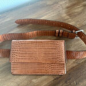 ZARA Cognac Faux Croc Belt Bag– Adjustable Waist Pack with Zipper & Snap Closure